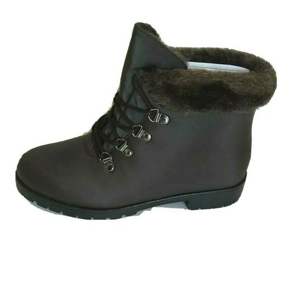 ComfortView Vylon Hiker Ankle Boot Bootie Women Size 7 M Brown Lace Up Faux Fur - Picture 1 of 7